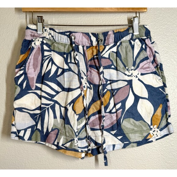 Nicole Miller 100% LINEN Shorts Womens Size S Blue Multi Color Tropical Beach - Picture 1 of 9